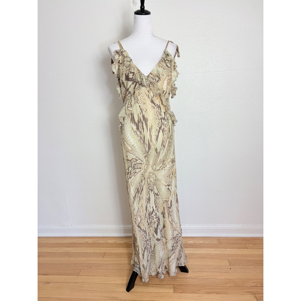 Zara Snakeskin Ruffle Chiffon Sleeveless Open Back Maxi Slip Dress Size Large